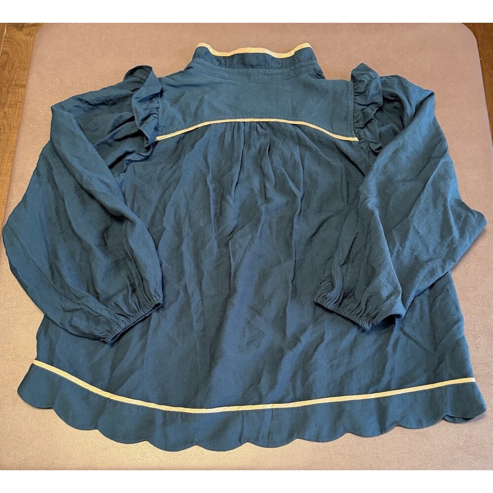 Umgee Long Sleeve Ruffled Collar Blouse Women’s Large Top Forest Green, Gold NWT - Picture 6 of 8